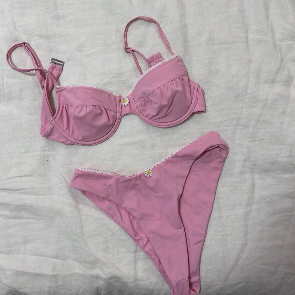 Pink Sunflower High-Waisted Bikini